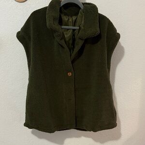 Women’s Olive Green Sherpa Button-Front Vest